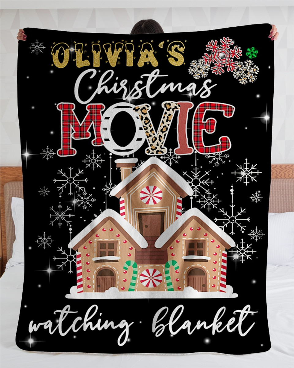 Customized [Name] This Is My Christmas Movie Watching Blanket Cozy Premium Fleece Sherpa Woven Blanket